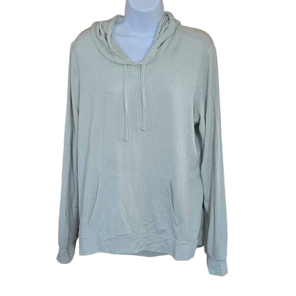 Sage Green Hoodie Comfy Knit Kangaroo Pocket & Gingham peasant boho cottagecore - Picture 2 of 5